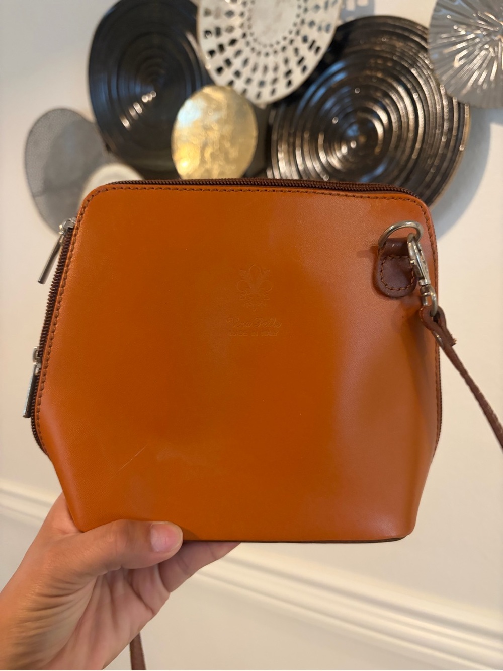 Small Cognac Leather Crossbody Bag from Italy